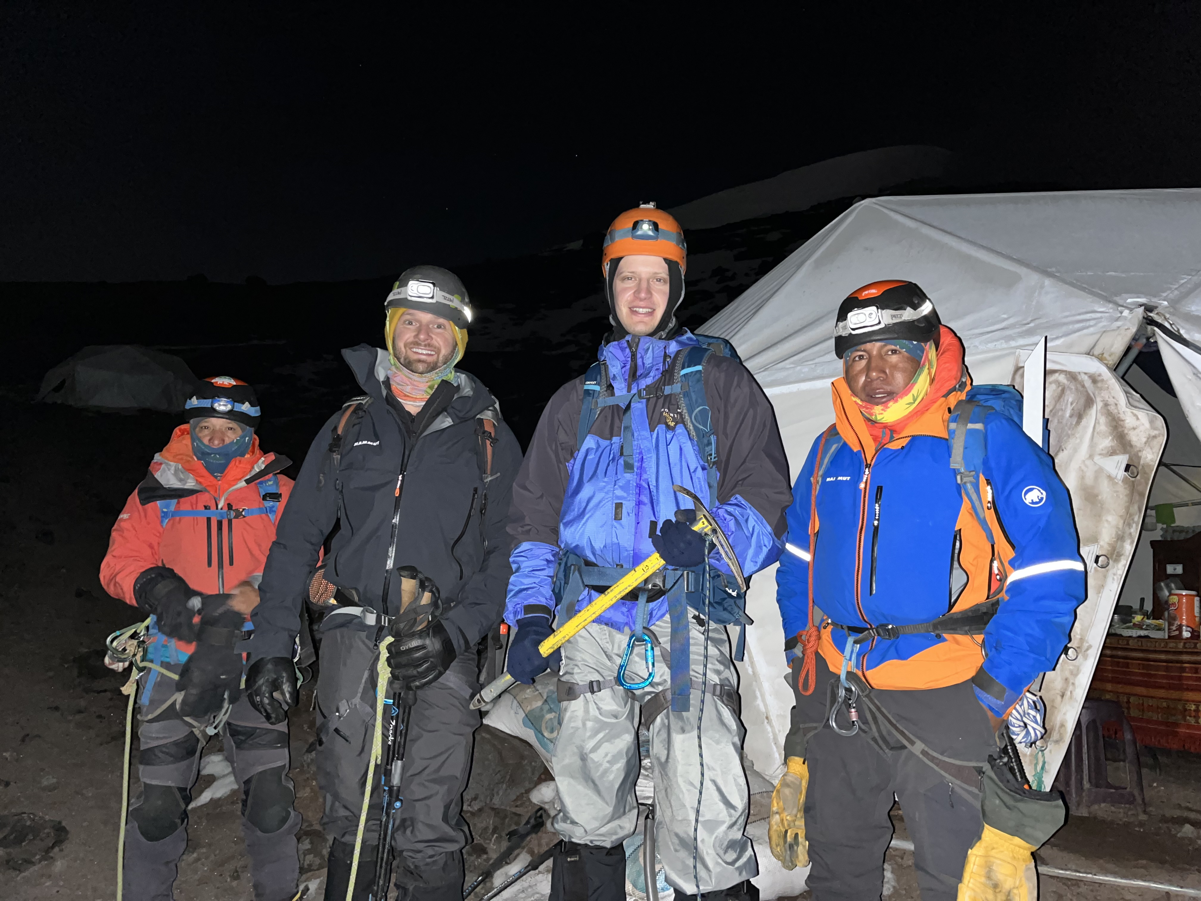We left the high camp (5300m) at 12:10am to push for the summit in great spirits